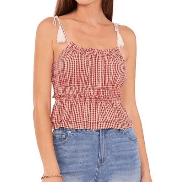 CHELSEA & VIOLET SLEEVELESS RED GINGHAM BLOUSE MEDIUM - Picture 1 of 6